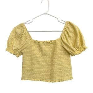 2/$30 Gianni Bini - Yellow Eyelet Puff Sleeve Crop Top Blouse Size Medium